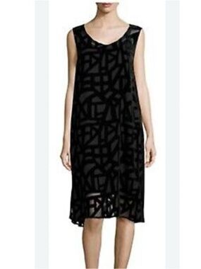 Eileen Fisher Dress sheer Silk Velvet Burnout Geometric Sleeveless Size XL